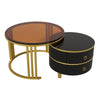 Round Glass Nesting Coffee Tables Set Black Side Tables with Storage 2 Drawers