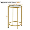 Round Side Table with Glass Top, Gold End Table with Metal Frame for Living Room