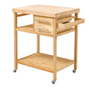Lockable Wood Kitchen Trolley Dining Room Cart with Storage Drawer Shelf Wheels