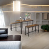 Industrial Dining Table with Rustic Benches - Brown