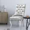 Light Grey Crushed Velvet Lion Knocker Buttoned Back Dining Chair w/ Chrome Legs