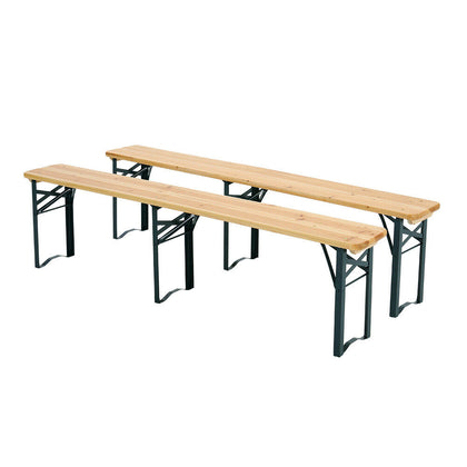 2x Natural Wooden Folding Bench Outdoor Garden Picnic Trestle Dining Chair 5.8ft