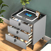 LED Bedside Table 3 Drawers Wireless Charging Side Cabinet Black Nightstand Bzuv