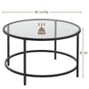 Round Coffee Table Tempered Glass Black Sofa Side Table Living Room Metal Frame