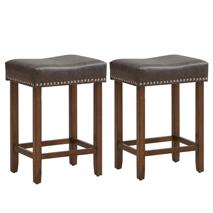 60cm Bar Stool Set of 2 Counter Height Saddle Stools-Grey