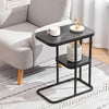C Shape 2 Tiers End Table Bay Window/Bed/Sofa Side Unit with Shelf Marble Effect