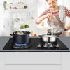 4 Burners Gas Hob 60cm Black Tempered Glass NG/LPG Convert With Iron Pan Qmmvret