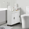 Bathroom Floor Storage Cabinet w/ 2 Sliding Doors Cupboard White 4 Wheels
