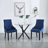 2x Blue Upholstered Velvet Dining Chairs Solid Wood Legs Button Tufted Armchairs