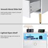 High Gloss Bedside Table RGB LED Bedside Cabinet 2 Drawers Nightstand USB Ports