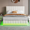 Ottoman Storage Gas Lift Up Bed Upholstered Bed Frame with LED Cream 5ft King