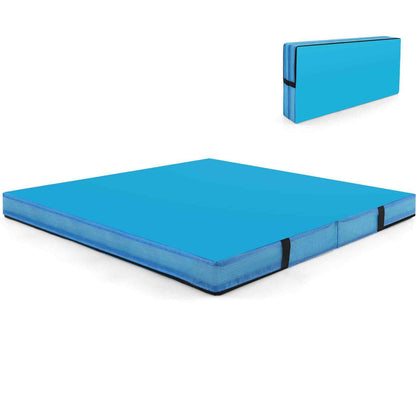 4F Folding Gymnastics Mat 10cm Thick Foam Tumbling Mats w/Carry Handles-Blue