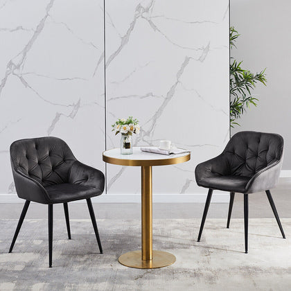 2x Grey Velvet Dining Chairs Tufted Dining Room Armchairs Soft Padded Seat Metal