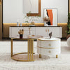 Round Glass Coffee Table For Living Room Nest of Tables Set of 2, Brown/White