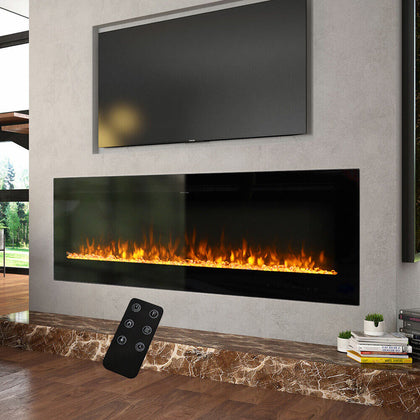 60 in LED Electric Fireplace Wall Mounted Heating Recessed Fire Inset Heater