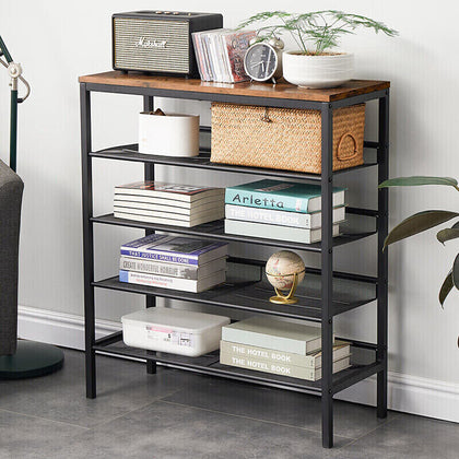 4/5/8Tier Wooden Shoe Rack Tall Shelf Unit Cabinet Organizer Rustic Brown
