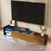 Modern LED TV Stand Unit Wooden Cabinet with Glass Shelves & 2 Drawers Storage