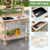 Wooden Potting Bench Work Table with Wheels, Sink, Drawer and Large Storage Sect
