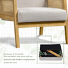 Armchair Set of 2 Linen Fabric Accent Chairs with Rattan Sides Wood Legs Beige