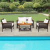4 Pcs Outdoor Patio Furniture Set PE Rattan Patio Conversation Set
