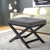 Grey Ottoman Pouffe Stool Linen Footstool Dressing Vanity Chair X Shape Leg Seat