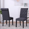 2x Button Tufted High Back Dining Chairs Fabric Upholstered Room Kitchen Grey