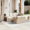 Garden Sofa Set 11 Piece with Cushions Table Shelf Outdoor Beige Poly Rattan