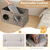 Foldable Cat Bed Large Rattan Kitten Condo House w/ Soft Cushion