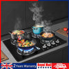 OYAJIA 60cm Black 4 Burner Gas On Glass Hob With Cast Iron Pan Stands
