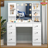 Large Dressing Table With Hollywood LED Mirror Drawer Shelves Vanity Makeup Desk