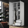 2 Door 2 Drawer White Wardrobe with Hanging Rail Wooden Clothes Storage Cupboard