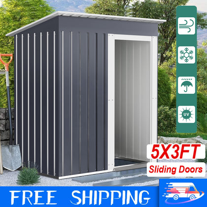 5 x 3ft Garden Shed Galvanised Metal Shed Outdoor Storage Tool Small House Grey