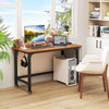 Computer Workstation Rolling Writing Study Desk On Wheels-Teak