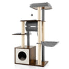 Multi-Layer Cat Activity Center Wooden Cat Tree Scratch Post Cat Condo Furniture
