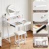 LED Mirror Dressing Table Makeup Desk Wooden Chair 2 Drawers W/Metal Leg