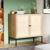 2 Bamboo Woven Doors Sideboard Storage Cupboard Buffet Cabinet w/2Tiers Shelves