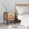 Metal Frame Bedside Table Retro Wooden Nightstand Vintage Storage Side Cabinet