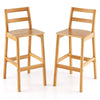 2X Bar Height Stools Rubber Wood Natural Armless Bar Stools W/Backrests Footrest