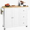 Rolling Kitchen Island with Drop Leaf, 3 Drawers and Spice Rack, White