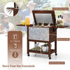 Rolling Wooden Patio Cooler Cart with Lockable Wheels-Brown