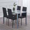 4pcs Black PU Leather Padded Seat Dining Chairs & Grey Marble Glass Dining Table