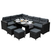 Rattan Corner Furniture Set Garden Black Sofa Stools Table Waterproof Cushions