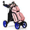 GYMAX Golf Push Pull Cart Lightweight Folding 4 Wheels Golf Push Cart Blue