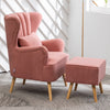 Fabric Upholstered Scallop Shell Wing Back Armchair Fireside Chair and Footstool