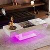 White High Gloss Coffee Table with LED RGB Lights 2 Drawer Storage Living Room