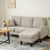 L Shape Corner Sofa Linen 3 Seater Sectional Sofa Couch with Chaise Lounge Beige