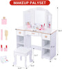 Wooden Kids Dressing Table, Girls Vanity Set w/ Mirror and Stool, White