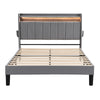 Upholstered Platform Bed 4ft6 Double Bed Frame with LED Storage Headboard Grey