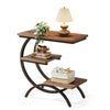 C Shaped End Table, 3 Tier Industrial Small Side Table Wood Bedside Table