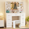 Vanity Makeup Table Set with 10LED Lights Mirror 7 Drawers Dressing Desk & Stool